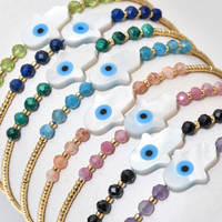 Bracelets d'amitié perlés en pierre naturelle, coquillage, œil porte-bonheur et main de Fatma, pour enfants, mignons, délicats, minimalistes, cadeau d'anniversaire