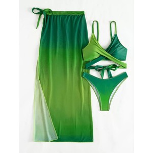 23 New Green Gradient <b>Bikini</b> European and American Sexy Women's <b>Skirt</b> Three-Piece Swimsuit - Product Image 2