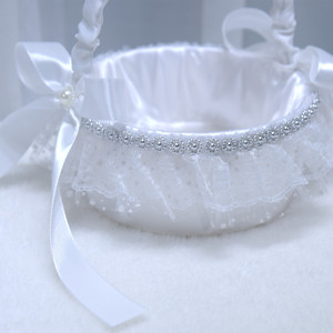 Panier à fleurs de mariage rond en dentelle, panier à main pour demoiselle d'honneur, panier à pétales pour la demoiselle d'honneur, blanc, rouge, rose - Product Image 3
