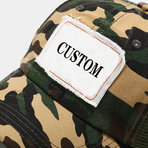 Chinese Supplier Distressed Camouflage Baseball Caps With Embroidery Logo Patch Custom Trucker <strong>Hat</strong> And Curved Brim With Mesh