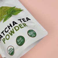 Sacs refermables en PE de qualité alimentaire avec fermeture éclair, design personnalisé, pour poudre de thé matcha, logo personnalisé, MOQ 100 pièces