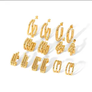 Anting-anting Tanpa Noda, perhiasan dilapis emas 18k baja tahan karat hipoalergenik, anting geometris mewah untuk hadiah wanita