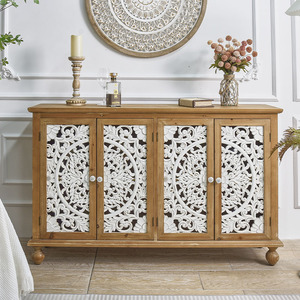 HOME Farmhouse <b>Rustic</b> Eco Friendly Dining Room Large Hand Carved Door Natural Wood <b>Sideboard</b> Cabinet for Kitchen & Entry - Product Image 1