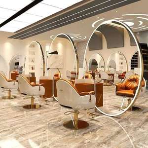 Nordic Style <b>Large</b> Round Hairdresser Mirror Cabinet Single and Double Floor Glass Material for Beauty Salon & Bedroom Use - Product Image 1