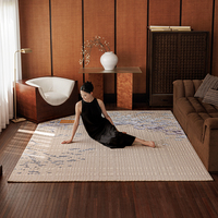 Tapis de salon moderne en peluche de haute qualité, extra épais, à motifs floraux orientaux, bleu, laine de Nouvelle-Zélande, soie de bambou, fait main