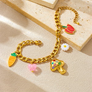 Fashion Charm Bracelet Zinc Alloy Carrot Mushroom Flower Pendant Colorful Rhinestone Jewelry For Women Girls - Product Image 3