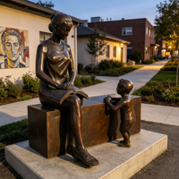 Statue Parent-Enfant Personnalisable en Bronze Patiné Style Scène de Vie Nostalgique pour Jardin Communautaire