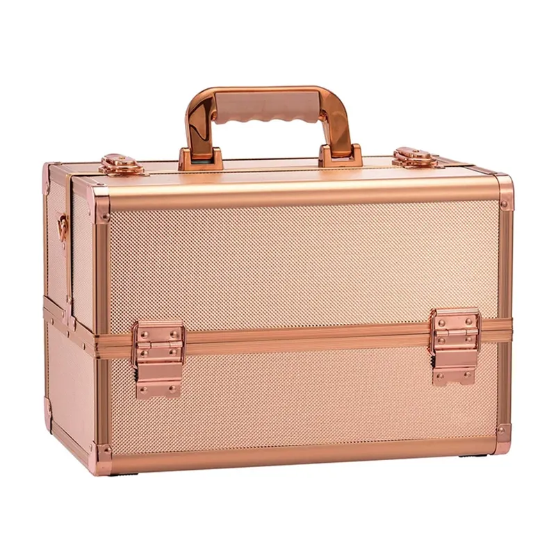 Valigetta per cosmetici professionale rosa custodia per cosmetici doppia copertura custodia per vanità valigie di bloccaggio custodia in alluminio
