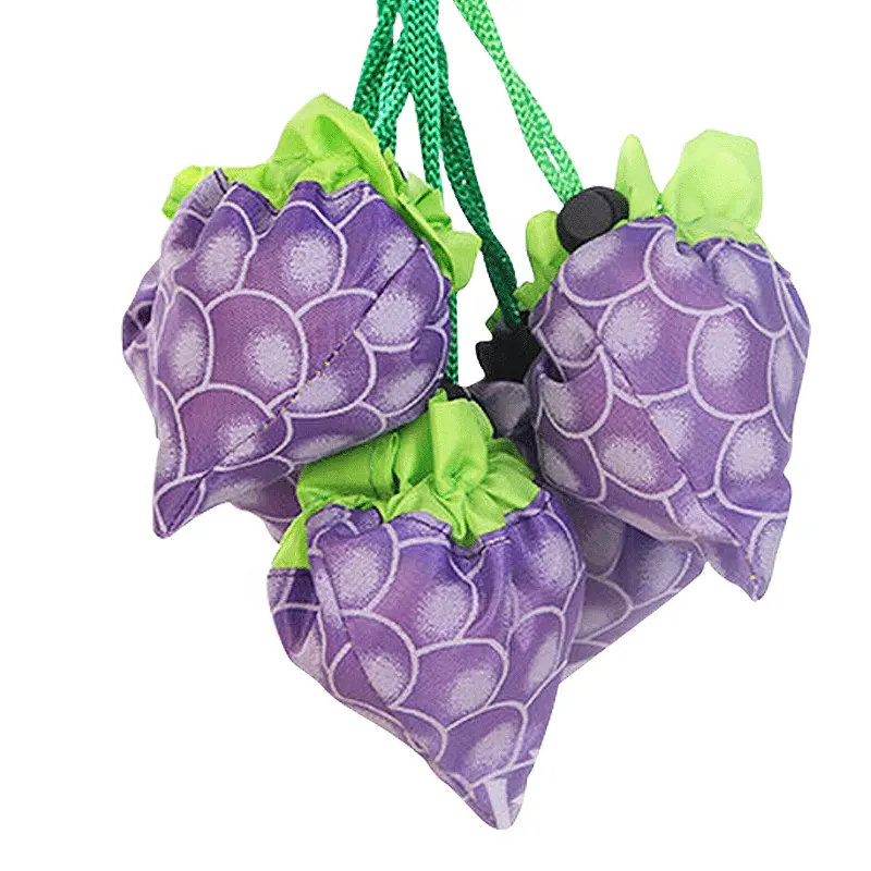 Großhandel Angepasst Kreative Lila Trauben 190T Polyester Mehrweg Obst Geformt Neuheit Lebensmittel Taschen Falten Einkaufstasche