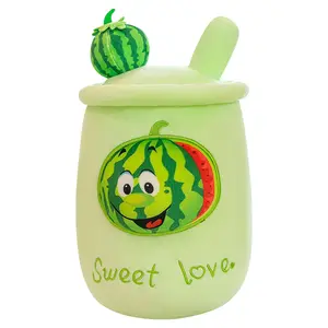 Cartoon Milch tee Tasse Plüsch tier gefüllte Frucht Pfirsich Wassermelone Push Milch tee Umarmung Kissen für Geschenke