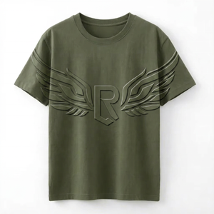 T-shirt en coton à manches courtes vert olive pour homme, coupe classique, col rond, couleur unie, jersey tricoté, décontracté - Product Image 2