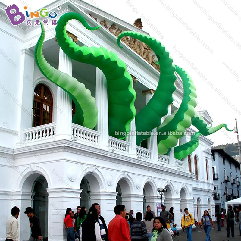 Tentacules gonflables de pieuvre 3-7m de haut, tubes de calmar vert géant pour la décoration des bâtiments