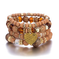 4 ensembles de bracelets en perles empilables de style bohème pour femmes, bracelets en perles de cristal en forme de cœur de style bohème extensibles
