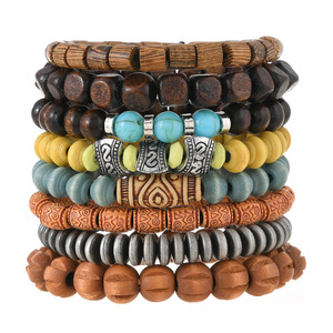 Handmade 8-Mảnh Phong Cách Retro Bằng Gỗ Bead Vòng Đeo Tay Cho Nam Giới Đơn Giản Giản Dị Nhiều Hai Lớp Đàn Hồi Chuỗi Hạt Bangle - Product Image 6