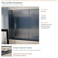 Meuble de cuisine sur mesure à finition ultra brillante, aménagement contemporain en îlot, rangement par tiroirs, livraison en kit et boîtes de rangement en MDF