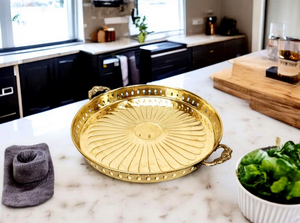 Brass Designer Serving <b>Plate</b> with Handle Handmade Decorative Brass Tray for Dining Kitchen Home Decor - Product Image 5