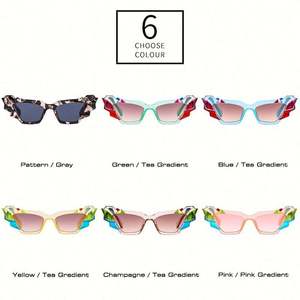 Gafas de Sol de Moda al por Mayor 2022, Gafas de Sol Retro Únicas para Mujer, Coloridas, con Forma de Ojo de Gato, en Colores Pastel - Product Image 5