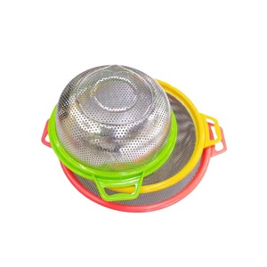 Stainless Steel Colander With Red Handle Fine <b>Mesh</b> For Vegetable Fruit Washing And Rice Rinsing Multifunction <b>Strainer</b> - Product Image 4