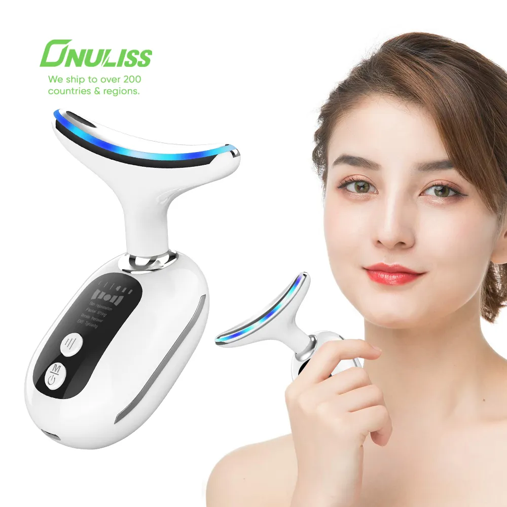 Hot Sale Electric Ems Facial Lifting Massager Roller 3 Kleuren Led Foton Therapie Face Neck Massager