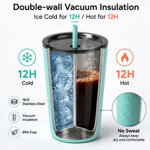 แก้วกาแฟเก็บความร้อนขนาด 12 ออนซ์ (350 มล.) พร้อมหลอดดูด ทำจากสแตนเลสสตีลสุญญากาศ ปราศจากสาร BPA ได้รับการรับรองจาก FDA  สามารถสกรีนโลโก้ได้ เหมาะสำหรับใช้ในออฟฟิศ - Product Image 4