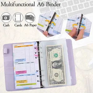 A6 Portable And Efficient Macaron Color Notebook PU Leather Cash Savings Planner Binder Budget Book