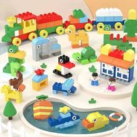 Blok Bangunan Plastik PP Partikel Besar Kompatibel, Puzzle Perakitan Anak, Model Blok Besar Transportasi Edukatif 4-6T