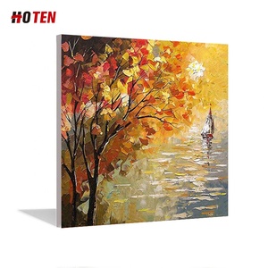 HOTEN Large Framed Abstract Red Seascape Couple Oil Painting Pure Hand-Painted Wall <strong>Art</strong> for Home Decor Canvas Support Base - Product Image 1