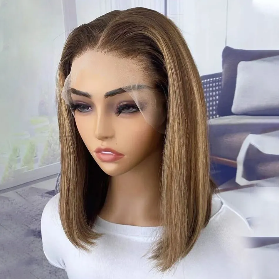 Wholesale Highlight Piano Color BOB HD Lace Frontal Wig 100% Virgin Indian Human Hair Women Lace Wig Natural Hair
