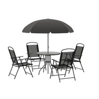 Ensemble de table et chaises pliantes d'extérieur en fer moderne, 7 pièces, avec parasol de plage (table de 60 cm), imperméable, écologique, pour jardin et plage