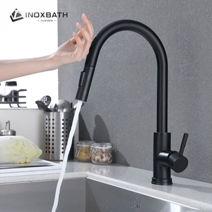 Robinet de cuisine moderne en acier inoxydable 304 à trou unique pour hôtel, avec capteur tactile automatique et douchette extractible flexible - Product Image 1
