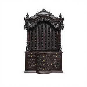 Templo de Pooja Antiguo Negro Tallado a Mano, Templo de Madera Hecho a Mano de Primera Calidad para el Hogar, Templo Hindú Pooja Ghar para el Hogar en Madera de Teca - Product Image 1