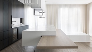 Mueble de Bar para Restaurante Blanco y Elegante con un Mueble <span class=keywords><strong>Colgante</strong></span> de Forma Única y una Mesa de Comedor Plegable - Product Image 2