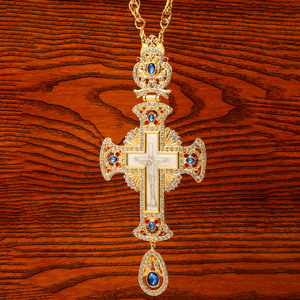 Collier pendentif croix orthodoxe plaqué or de luxe avec zircon bleu et zircon rouge bijoux <span class=keywords><strong>crucifix</strong></span> religieux pour hommes et femmes - Product Image 5