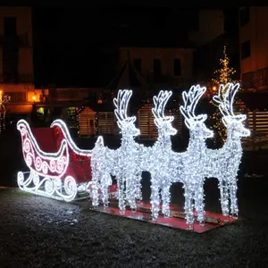 Led grande 3D para exteriores, Reno iluminado y trineo, decoración de Navidad