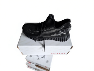 Scarpe da Basket Nere da Uomo Possio in Flyknit con Lacci, Tomaia Traspirante in Mesh, Suola in Gomma, Intersuola in EVA, Punta Rotonda, Per Tutte le Stagioni - Product Image 1