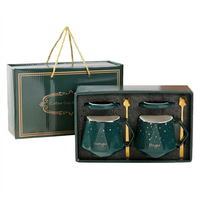 Ensemble de 2 tasses à café en céramique pour couple, avec couvercle et cuillère, boîte cadeau de luxe personnalisée, 300-400 ml, impression sérigraphique, vente en gros, mariage, anniversaire