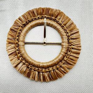 Customized <strong>Raffia</strong> Grass Covered <strong>Belt</strong> Buckle Adjustment Ring Metal Buckle for Woman <strong>Belt</strong> - Product Image 1