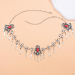 Tocado bohemio Vintage para mujer, joyería étnica para el cabello de kazajos asiáticos turcos con cadenas de borlas de Metal y Diadema Maang Tikka - Product Image 5