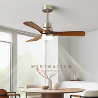 Noyer 42/52 pouces LED ventilateurs de plafond intelligents conformes à la télécommande en bois moteur ca/cc 3 pour lustre décoratif de chambre à coucher