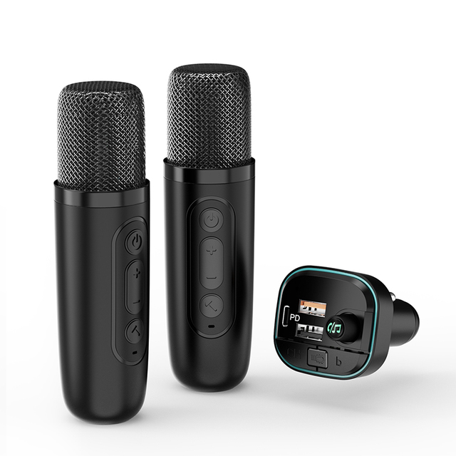 Car Bluetooth Karaoke Microphone Wireless FM Transmitter Dual USB Charger Vocal Removal Voice Effects Audio Player