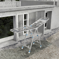 Portable Double-Tier Pliant En Métal Étendoir À Vêtements Conception Amovible Grand Extérieur Pliable Étendoir À Linge Roues Maison