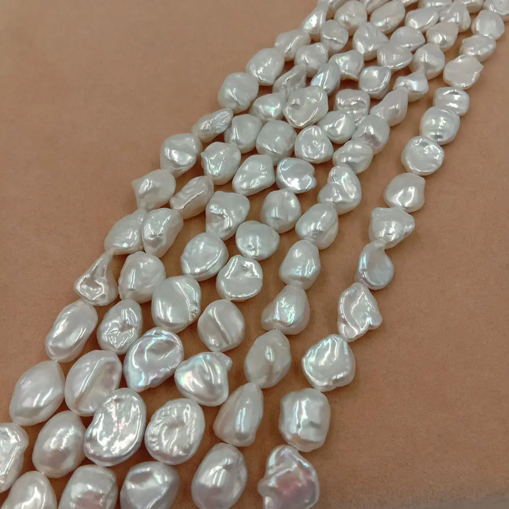 16 inch top high quality no flaw nature stone baroque freshwater pearl in strand,nature white color, width 9-11mm