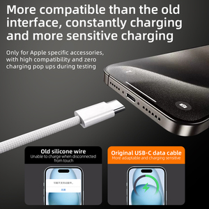 60wpd USB-C nhanh chóng sạc nylon bện cáp 1m chiều dài cho <span class=keywords><strong>Iphone</strong></span> 15 Pro max 5A chức năng với lá chắn cho iOS thiết bị - Product Image 3