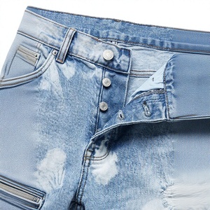 Jean en denim coupe droite pour homme, déchiré, style streetwear, taille haute, avec fermeture éclair asymétrique, en denim épais - Product Image 5