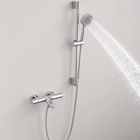 Mitigeur de douche mural thermostatique à double poignée en laiton chromé poli avec jet pluie