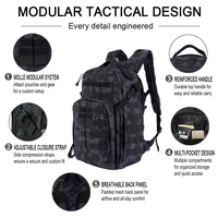 Sac à dos tactique Oxford camouflage robuste PF avec fermeture éclair, durable, imperméable, capacité de 20 à 36 L, système Molle, courbe physiologique
