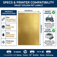 Papier autocollant PET brillant or et argent, imperméable, imprimable, format A4 (8,5x11 po), vente en gros
