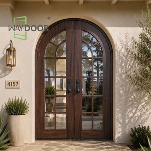 Puerta de Entrada Doble de Madera Sólida de Roble Blanco y Caoba, con Arco Completo y <span class=keywords><strong>8</strong></span> Paneles de Vidrio, Acabado Personalizado de Alta Gama - Product Image 2