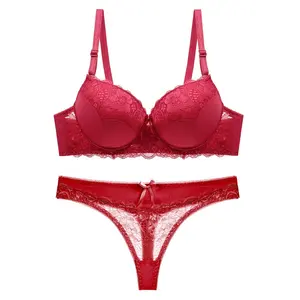 Red Seamless Underwired Lace Bra Panty Set