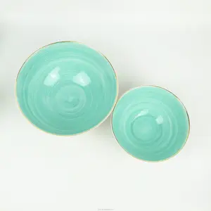 White Hot Sale OEM Green White Salad Bowl Porcelain Paint Ceramic Dinnerware Sets Big Bowls